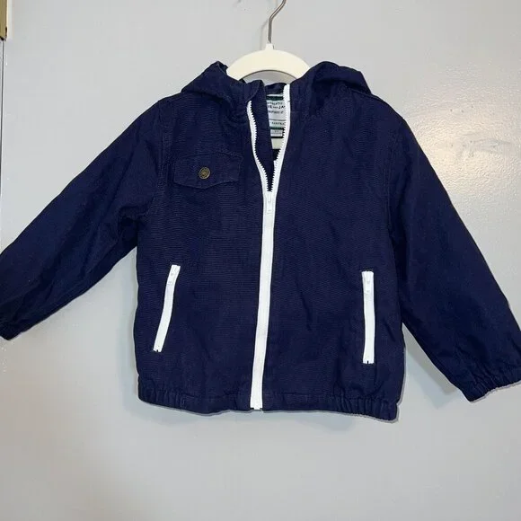 NWT Janie and Jack Hooded Canvas Jacket Navy Size 2T - Picture 1 of 7
